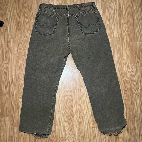 Vintage 1990s Wrangler Fleece Line Rugged Wear Pants Faded Brown Grunge 34x27 - Picture 1 of 16